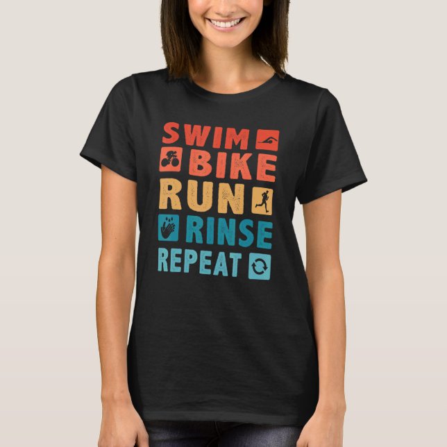 Camiseta Repetir A Corrida De Bicicleta De natação Para Tri (Frente)