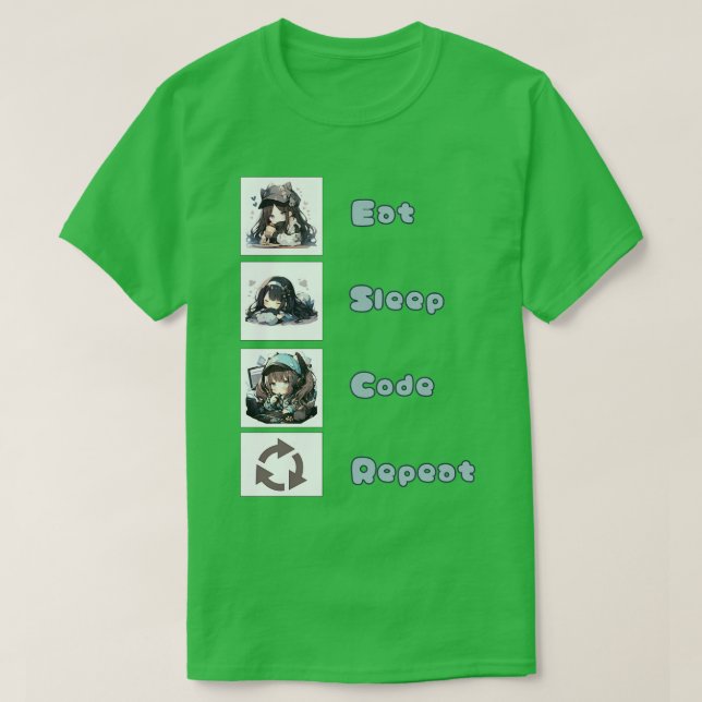 Camiseta Repetir Chibi com o Código de Sono (Frente do Design)