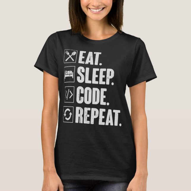 Camiseta Repetir Código de Repouso - Programa de Codificaçã (Frente)