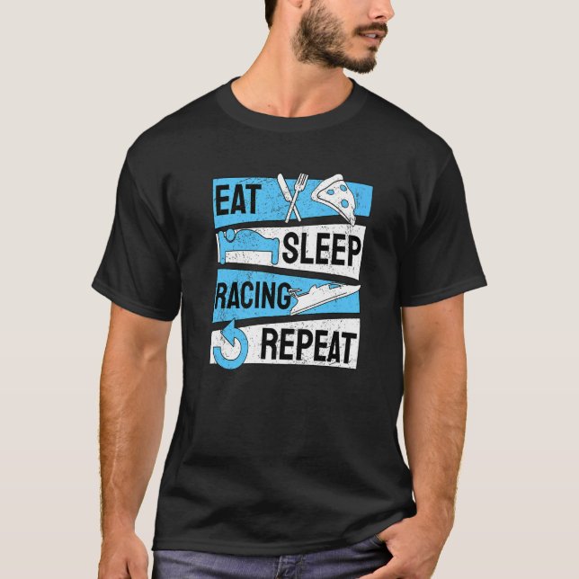 Camiseta Repetir Corrida do Barco com Comida e Sono (Frente)