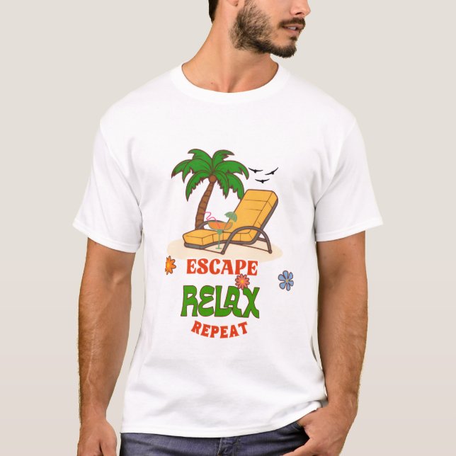 Camiseta Repetir Escape Relax - Férias Tropicais de Praia (Frente)