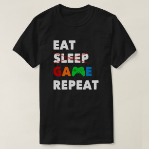 Camiseta Repetir Jogo de Sono   Jogador Engraçado