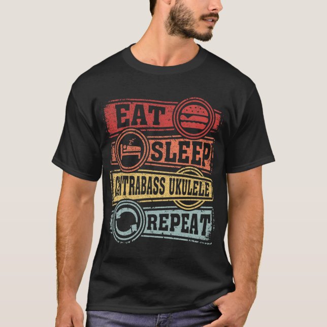 Camiseta Repetir o Coma de Contrabass ukulele do Sono (Frente)