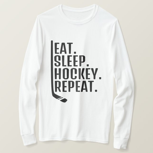 Camiseta Repita Hockey Dormir Comer (Frente do Design)