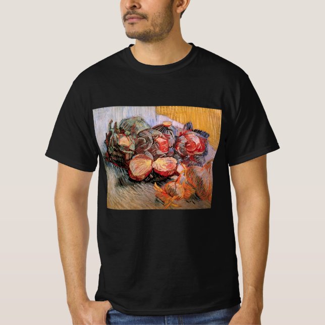 Camiseta Repolhos Vermelhos e Cebolas por Vincent van Gogh (Frente)