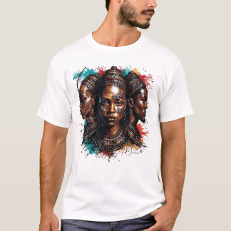 Camiseta Representação artística de três mulheres com rosto