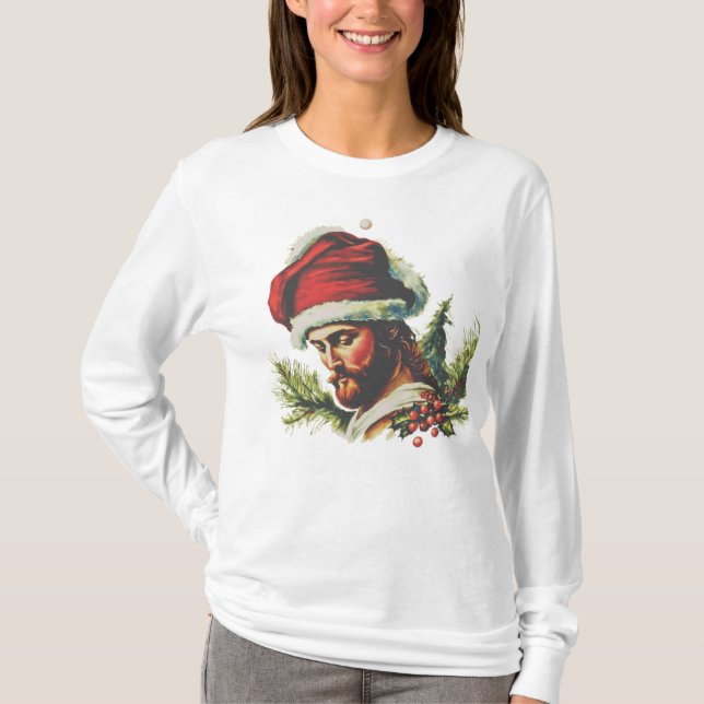 Camiseta Representação de Jesus com o bordado de Santa Hat (Frente)