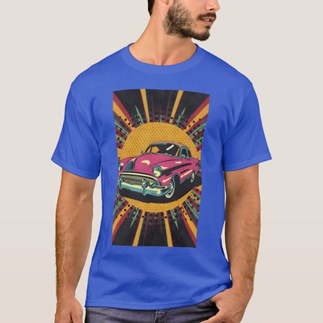 Camiseta Representação pop art de um carro clássico com cor (Frente)
