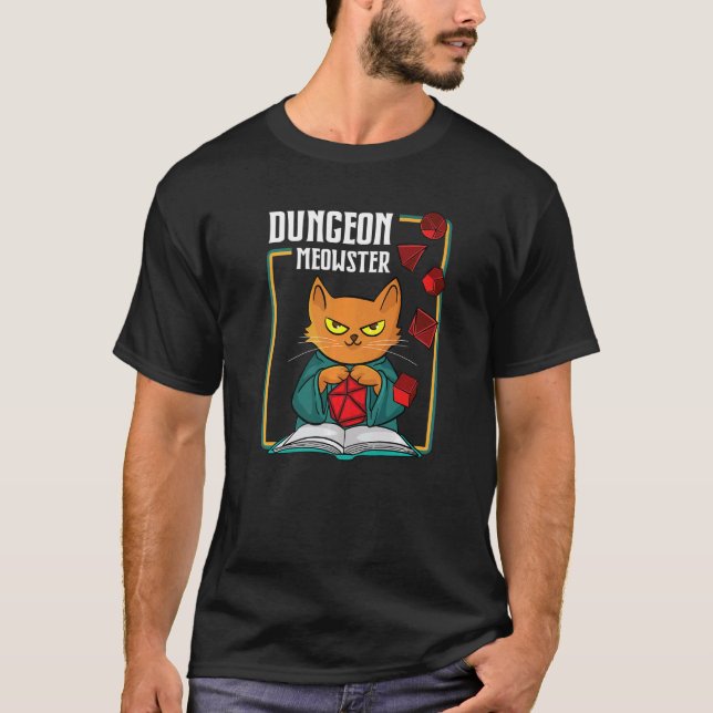 Camiseta Reprodução de Função DM de Jogos do Dungeon Meowst (Frente)