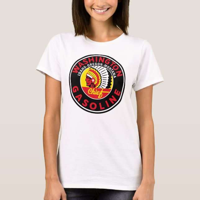 Camiseta Reprodução de placa antiga da Washington Gasoline (Frente)