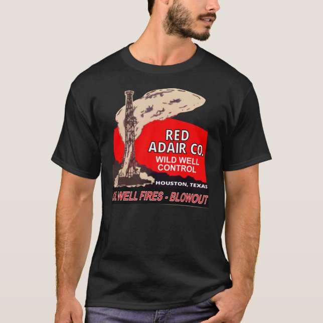 Camiseta Reprodução do logotipo Red Adair Co. - Óleo e Fire (Frente)