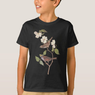 Camiseta Reprodução Throated branca de Audubon do pardal