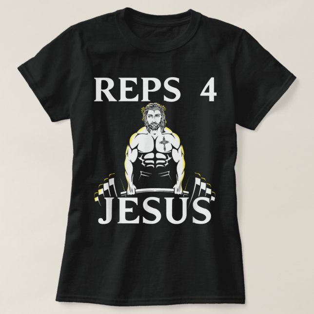 Camiseta Reps For Jesus - Funny Weightlifting Tshirt for Ch (Frente do Design)