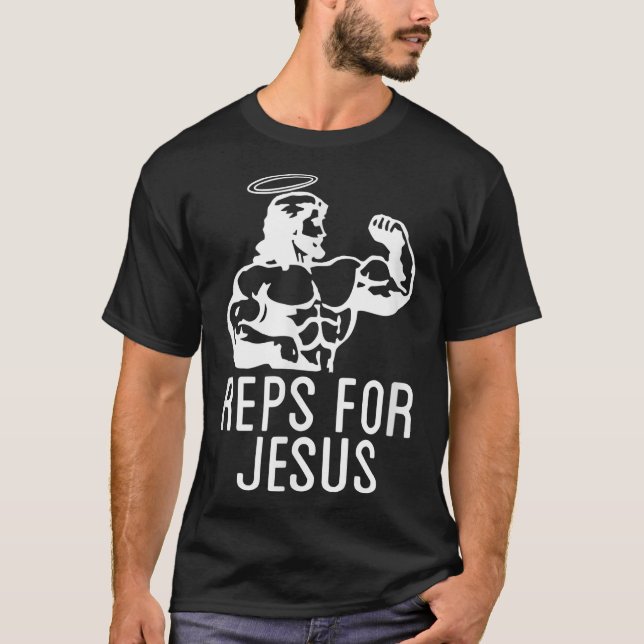 Camiseta Reps For Jesus Muscular Swole Big Jesus Funny Lift (Frente)