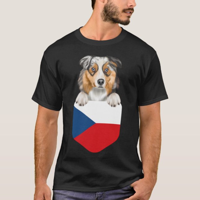 Camiseta República Checa Bandeira Cão Pastor Australiano Em (Frente)
