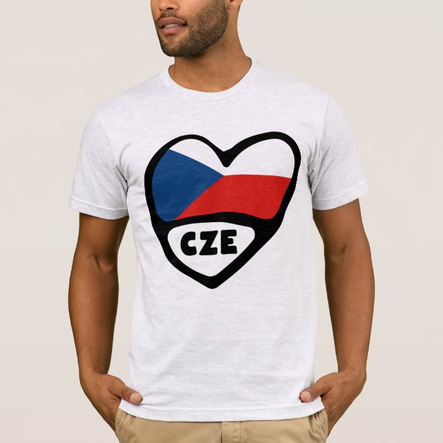 Camiseta República Checa Código do país Flag Heart, CZE (Frente)