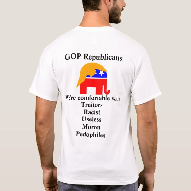 Camiseta Republicanos do GOP com quem estamos confortáveis (Verso)
