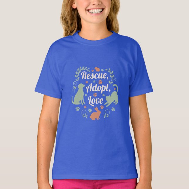 Camiseta Rescue, Adopt, Love (Frente)