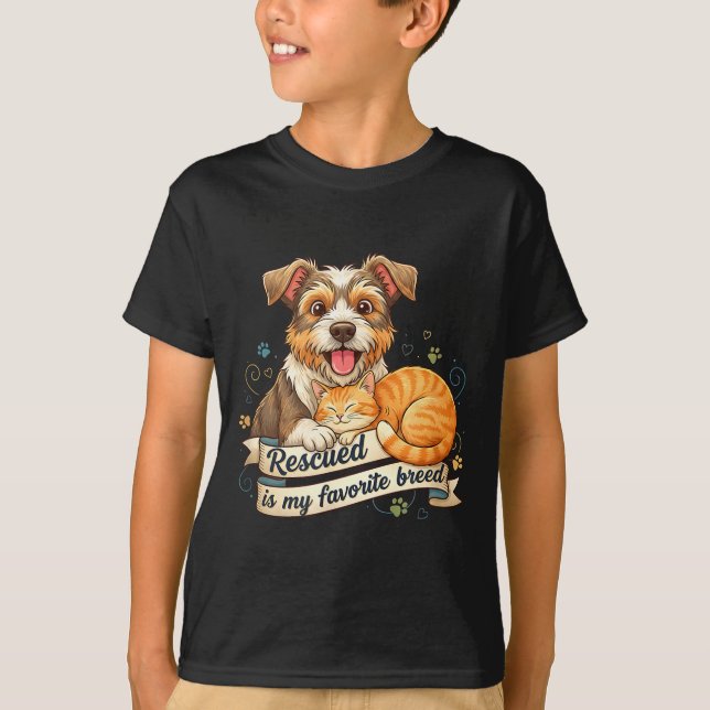 Camiseta Rescued Is My Favorite Breed Dog Cat Pet Adoption  (Frente)