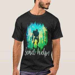 Camiseta Resgate de Robô: Vermelho e Azul em Dificuldades