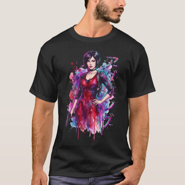 Camiseta Resident Evil Ada Wong Vaporwave Retro Synthwave (Frente)