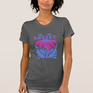 Camiseta Resiste a Design Floral Roxo na Cinza