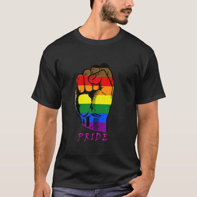 Camiseta Resiste à Orgulho gay do Sinalizador Arco-Íris (Frente)