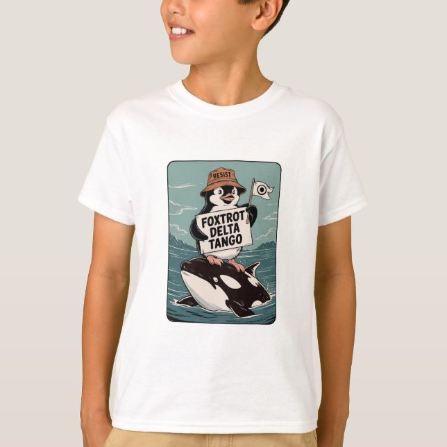 Camiseta Resistência ao Ativismo Pinguim Protesto Vintage (Frente)