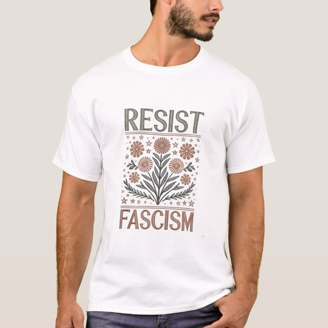 Camiseta Resistência ao fascismo Transgênero Floral LGBTQ A (Frente)