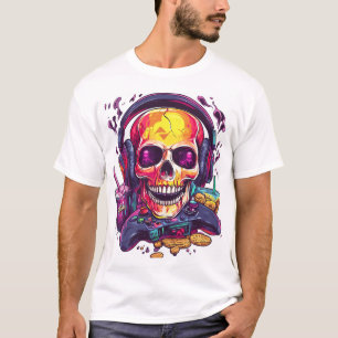 Camiseta Respawn Pronto � Crânio de Gamer Engraçado