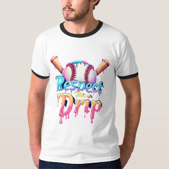 Camiseta Respect The Drip Vibrant Typography Baseball (Frente)