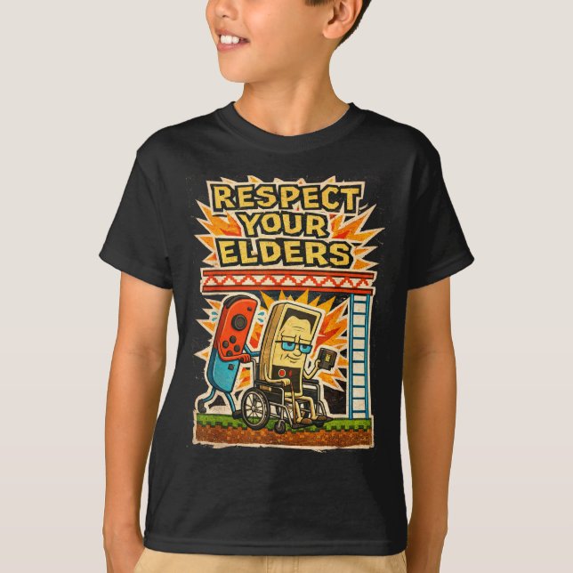 Camiseta Respect Your Elders Funny Gamer Controller 80s Ret (Frente)