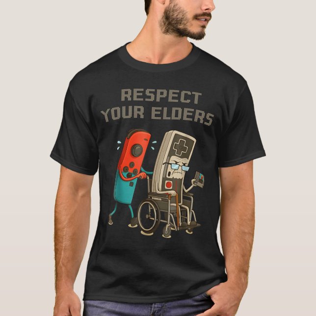 Camiseta Respect Your Elders Funny Retro Gaming Clic Consol (Frente)