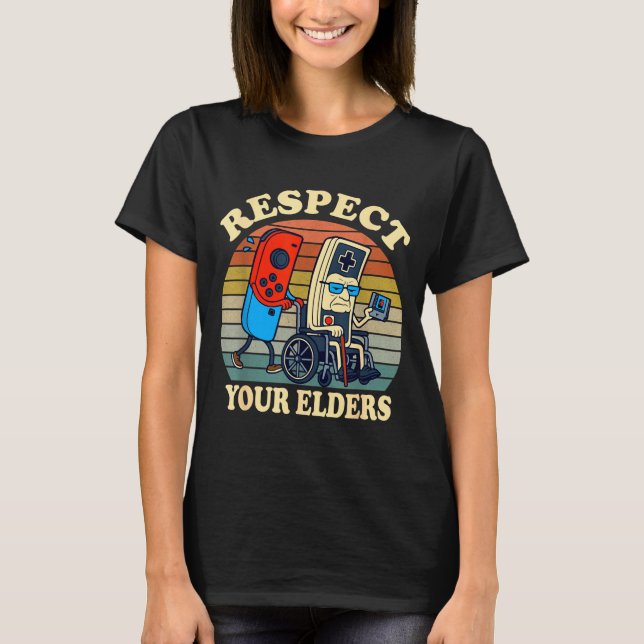 Camiseta Respect Your Elders Gaming Control 80s Retro Funny (Frente)