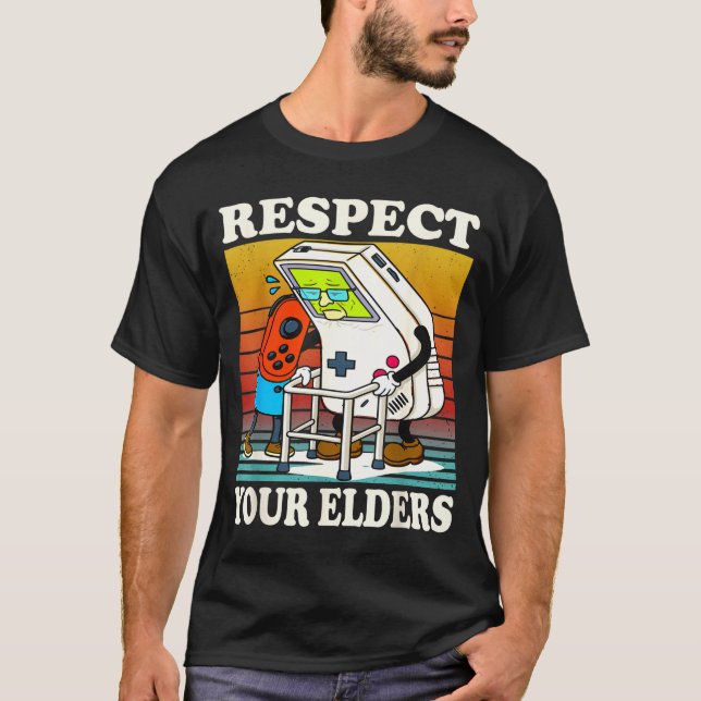 Camiseta Respect Your Elders Gaming Control 80s Retro Funny (Frente)