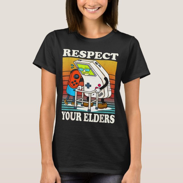 Camiseta Respect Your Elders Gaming Control 80s Retro Funny (Frente)