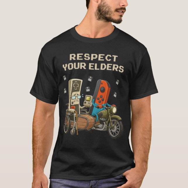 Camiseta Respect Your Elders Gaming Control Retro Funny (Frente)
