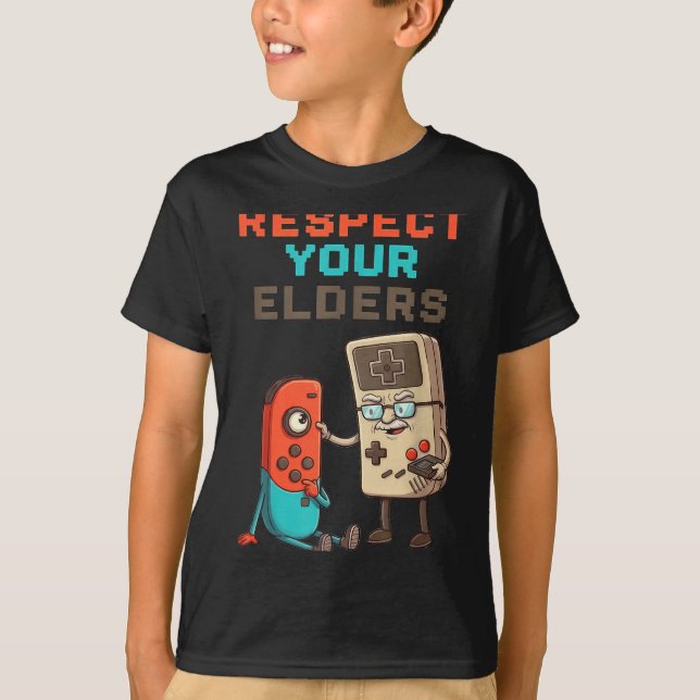 Camiseta Respect Your Elders Gaming Control Retro Funny Gam (Frente)