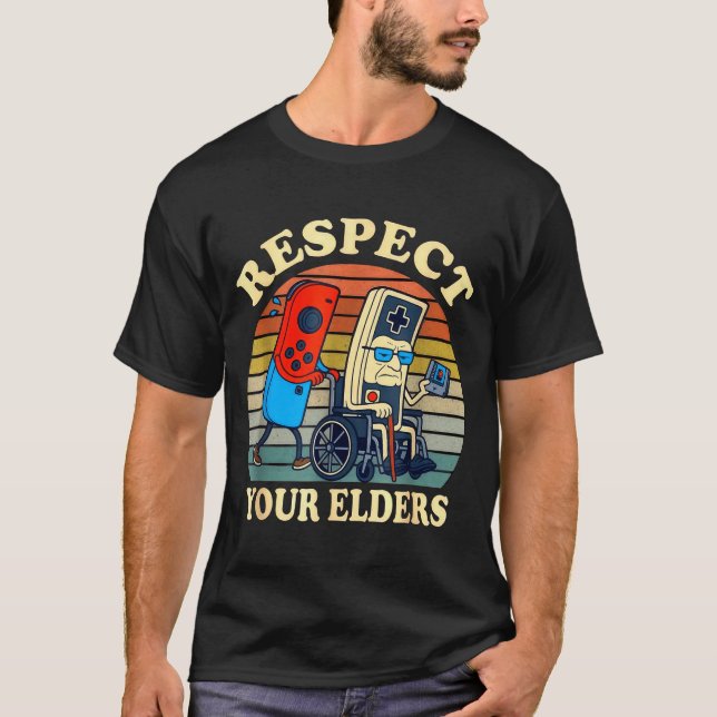 Camiseta Respect Your Elders Gaming Control Retro Funny Gam (Frente)