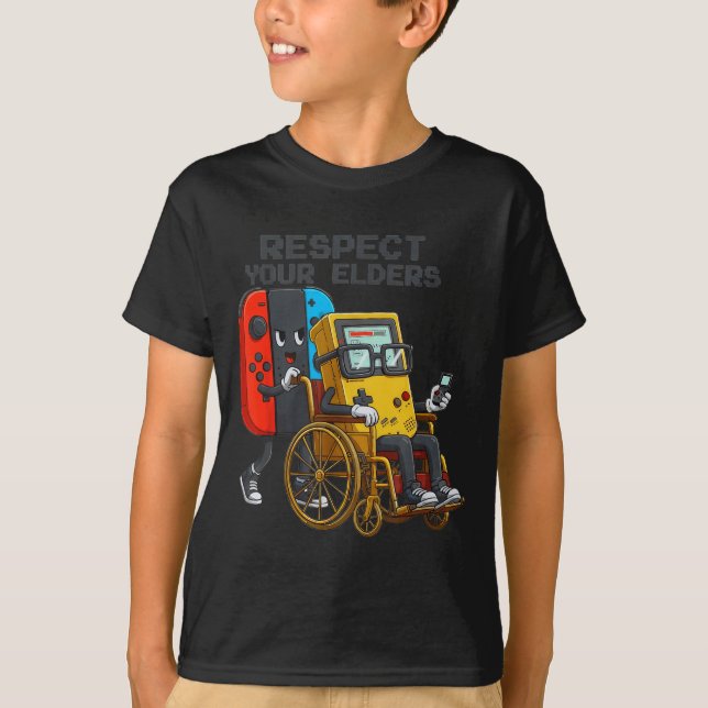 Camiseta Respect Your Elders Gaming Control Retro Funny Gam (Frente)