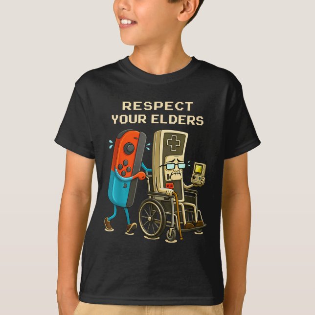 Camiseta Respect Your Elders Gaming Control Retro Funny Gam (Frente)