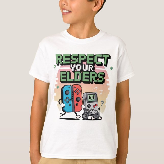 Camiseta Respect Your Elders Gaming Control Retro Funny Gam (Frente)