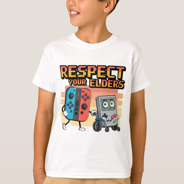 Camiseta Respect Your Elders Gaming Control Retro Funny Gam (Frente)