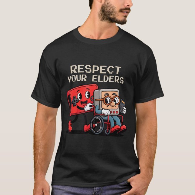 Camiseta Respect Your Elders Gaming Control Retro Funny Gam (Frente)
