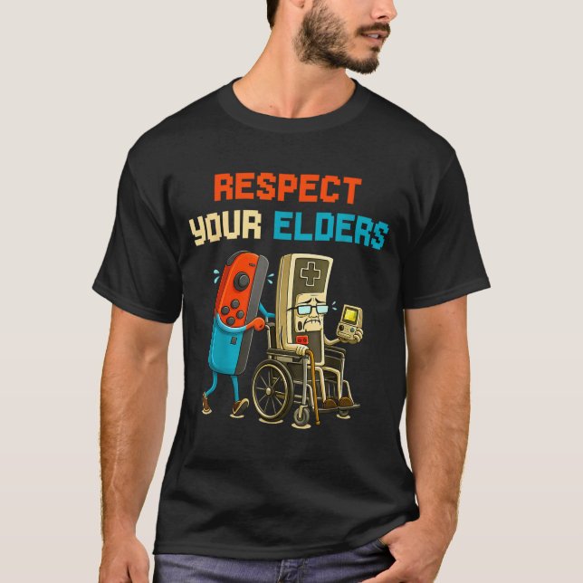 Camiseta Respect Your Elders Retro Gaming Funny Gamer Contr (Frente)