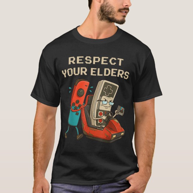 Camiseta Respect Your Elders Retro Gaming Funny Gamer Contr (Frente)