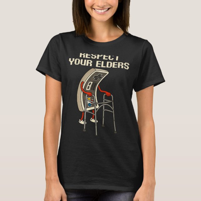 Camiseta Respect Your Elders Retro Gaming Funny Gamer Contr (Frente)