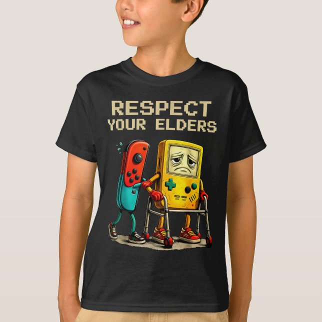 Camiseta Respect Your Elders Retro Gaming Funny Gamer Contr (Frente)