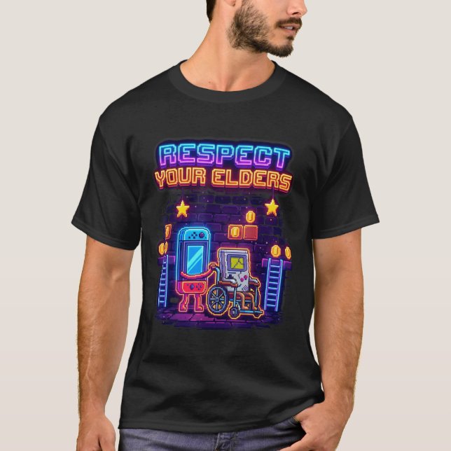 Camiseta Respect Your Elders Retro Gaming Funny Gamer Contr (Frente)
