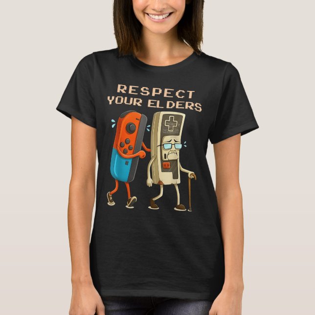 Camiseta Respect Your Elders Retro Gaming Funny Gamer Contr (Frente)